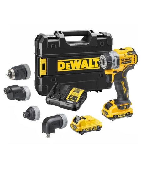 DeWalt DCD703L2T-QW 12V Akku-Bohrschrauber, 4 Köpfe, mit 2x 3Ah Akkus, Ladegerát und Koffer