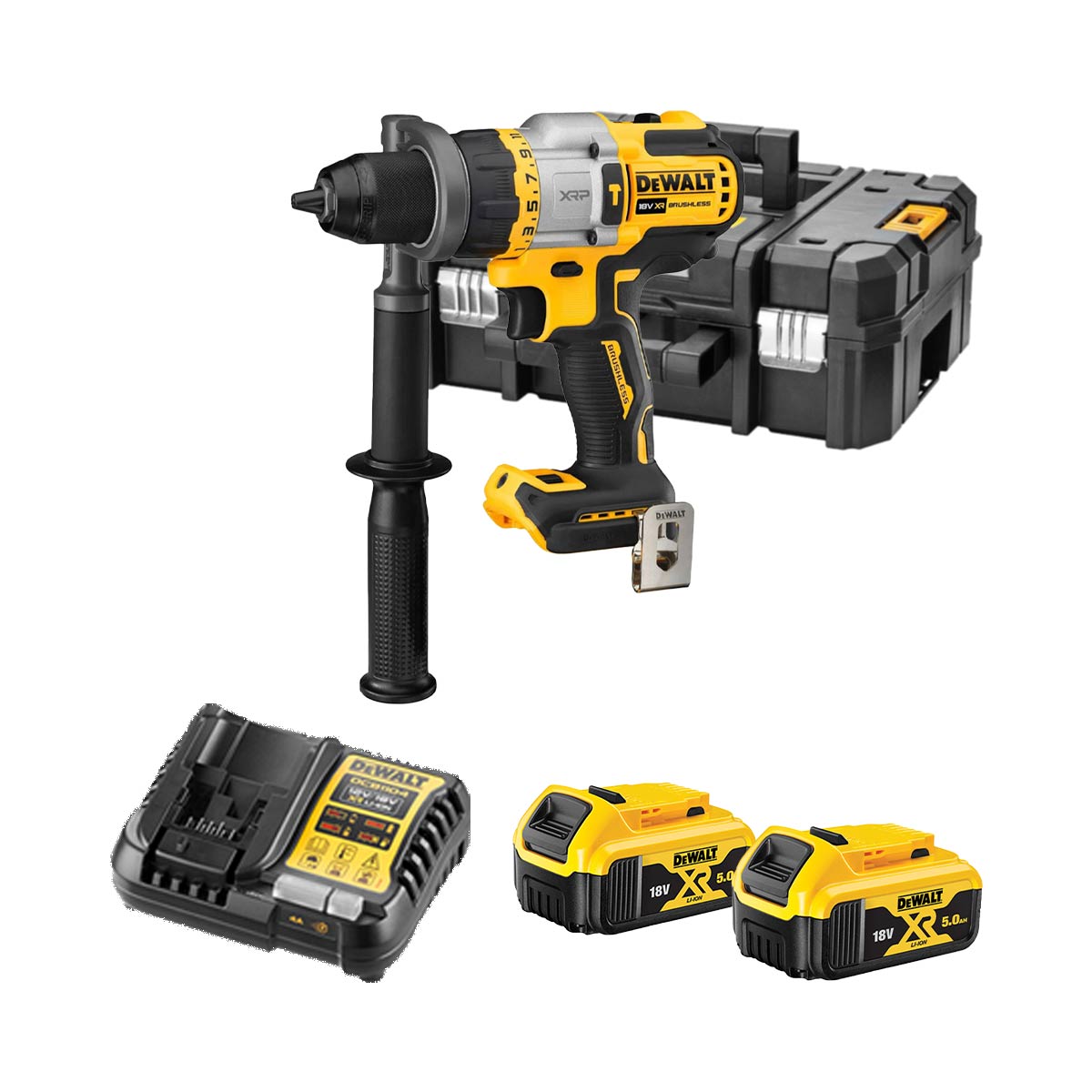 DeWalt DCD999P2-QW 18V Bürstenloser Akku-Dreigang-Schlagbohrschrauber mit 2x 5 Ah Akkus, Ladegerät und Koffer DeWalt DCD999P2-QW 18V Bürstenloser Akku-Dreigang-Schlagbohrschrauber mit 2x 5 Ah Akkus, Ladegerät und Koffer