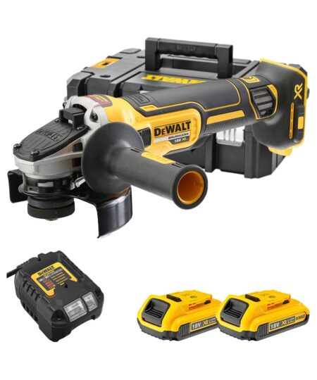 DeWalt DCG405D2-QW 18V Bürstenlos Akku Winkelschleifer 125mm mit 2 x 2Ah Akkus, Ladegerät und TSTAK Werkzeugkoffer mit Einlage