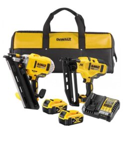 DeWalt DCK2046P2-QW 18V bürstenloses Doppelnagler-Set mit 2 x 5,0 Ah Akkus und Ladegerät in Tasche