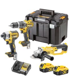 DeWalt DCK383P2T-QW 18V 3-Maschinen Elektrowerkzeugset mit 2x 5 Ah Akkus, Ladegerät und Koffer