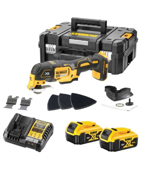 DeWalt DCS355P2-QW 18V bürstenloses Oszillierendes Akku-Kombi-Gerät mit Zubehör, 2x 5Ah Akkus, Ladegerät und Koffer