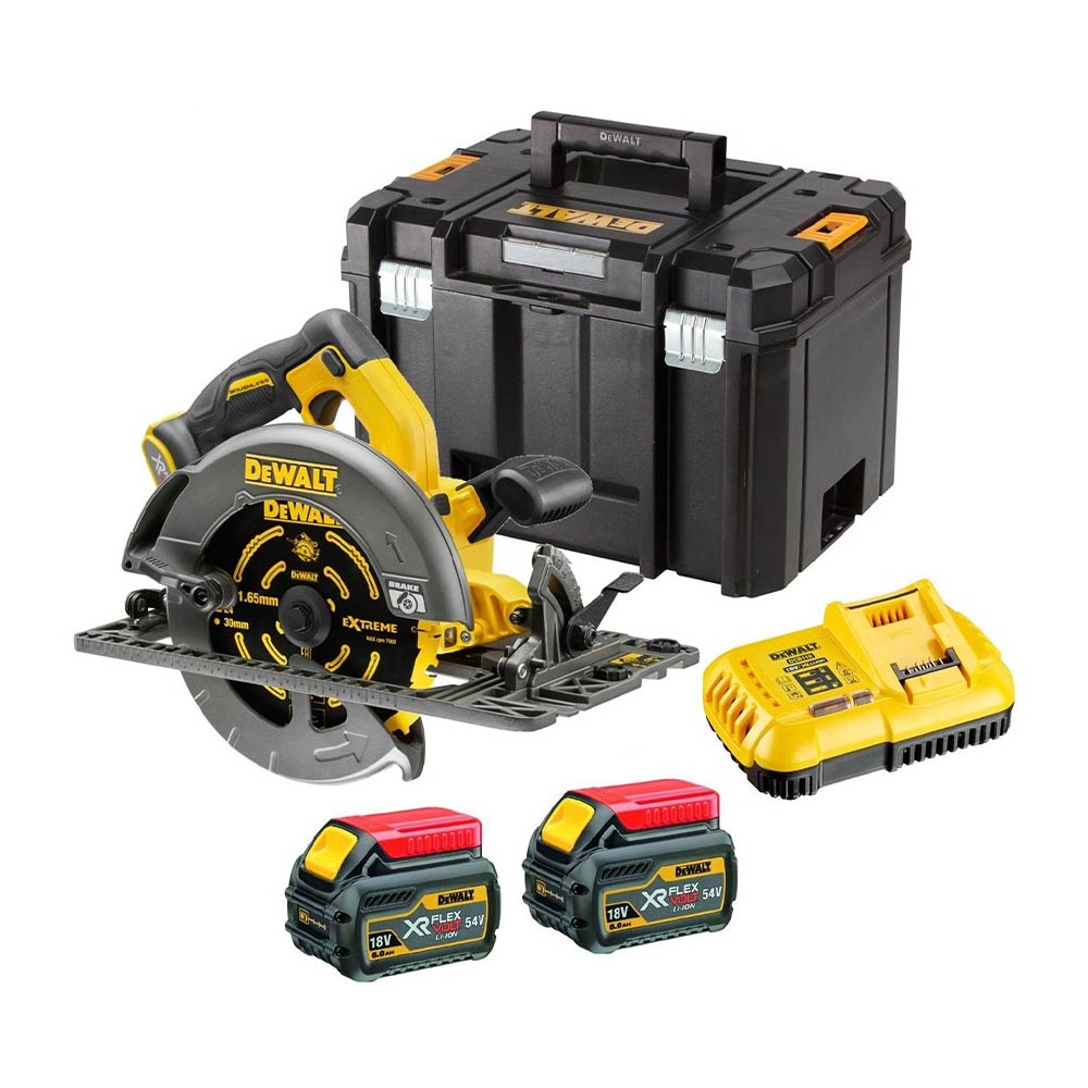 DeWalt DCS576T2-QW 54V XR Flexvolt Akku-Kreissäge 190 mm mit 2x 6Ah Akkus, Ladegerät und Koffer DeWalt DCS576T2-QW 54V XR Flexvolt Akku-Kreissäge 190 mm mit 2x 6Ah Akkus, Ladegerät und Koffer