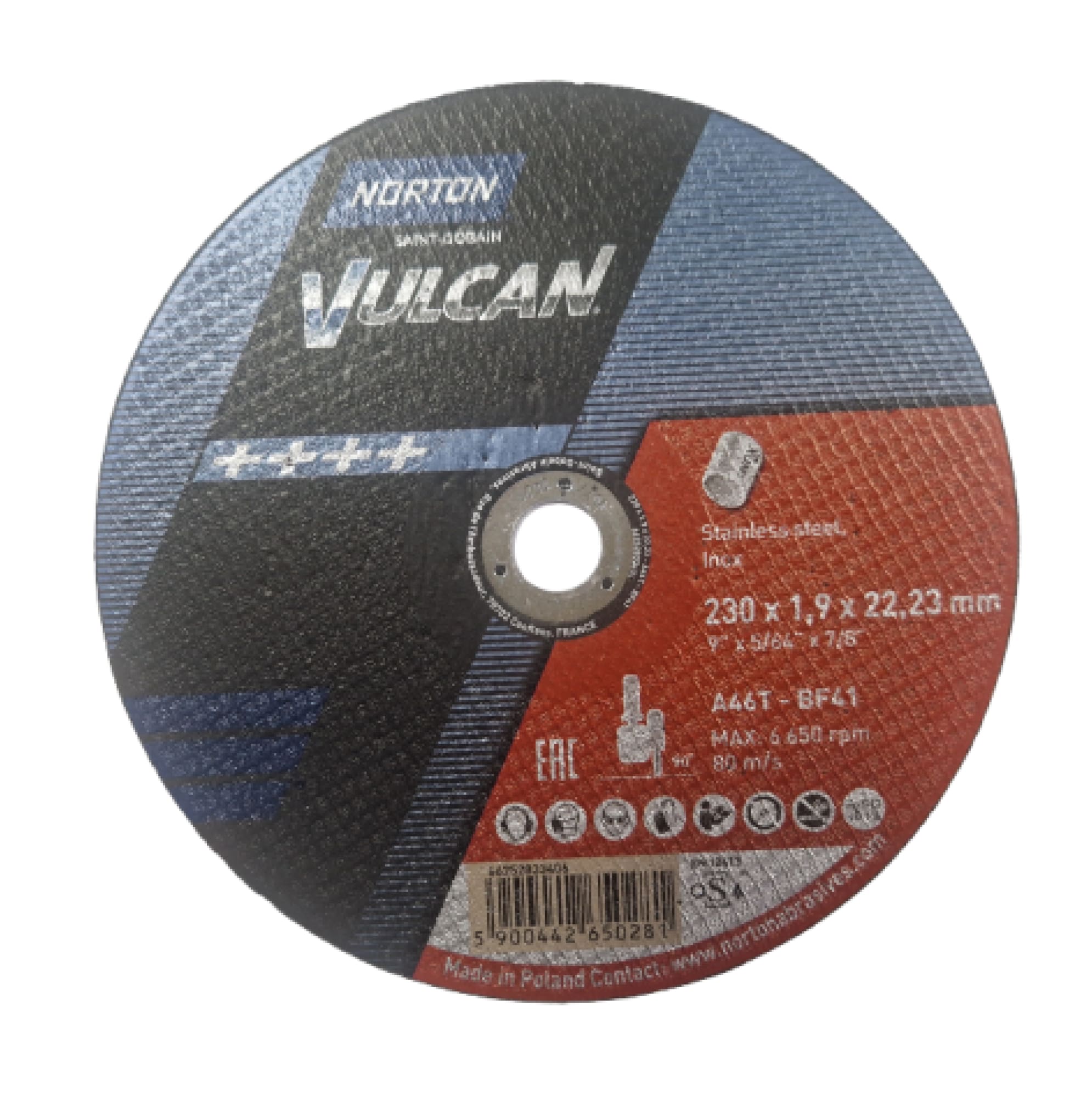 Norton Vulcan Plus rozsdamentes acél vágótárcsa 230x1,9x22,23 mm Norton Vulcan Plus rozsdamentes acél vágótárcsa 230x1,9x22,23 mm