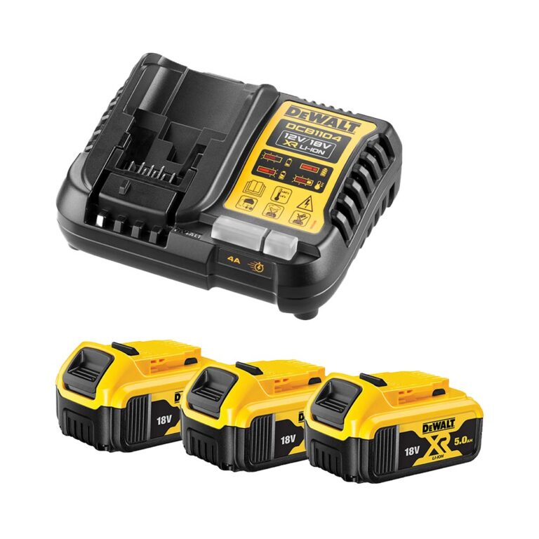 DeWalt DCB1104P3 Akkumulátor és Töltő Készlet – 3x 18V 5.0Ah Li-Ion Akkuval és 4A Töltővel