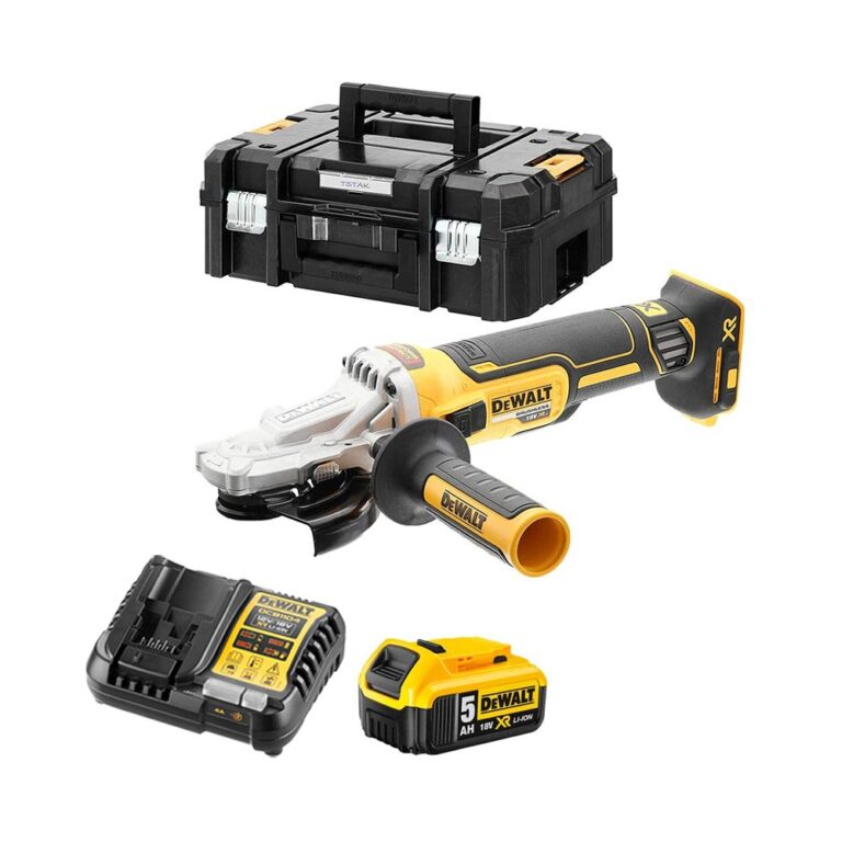 DeWalt DCG405FP1 18V XR Akkus Sarokcsiszoló 125mm, 5Ah Akkuval és TSTAK Kofferrel