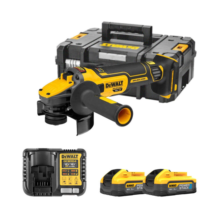 DeWalt DCG409H2T 18V Akkus Sarokcsiszoló, 125mm, 2x 5.0Ah POWERSTACK Akkuval és TSTAK Kofferrel
