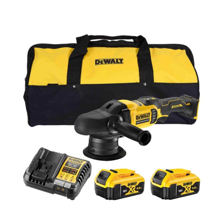 DeWalt DCM848P2 18V Akkus Excentercsiszoló Készlet, 2x 5Ah Akkuval és Töltővel