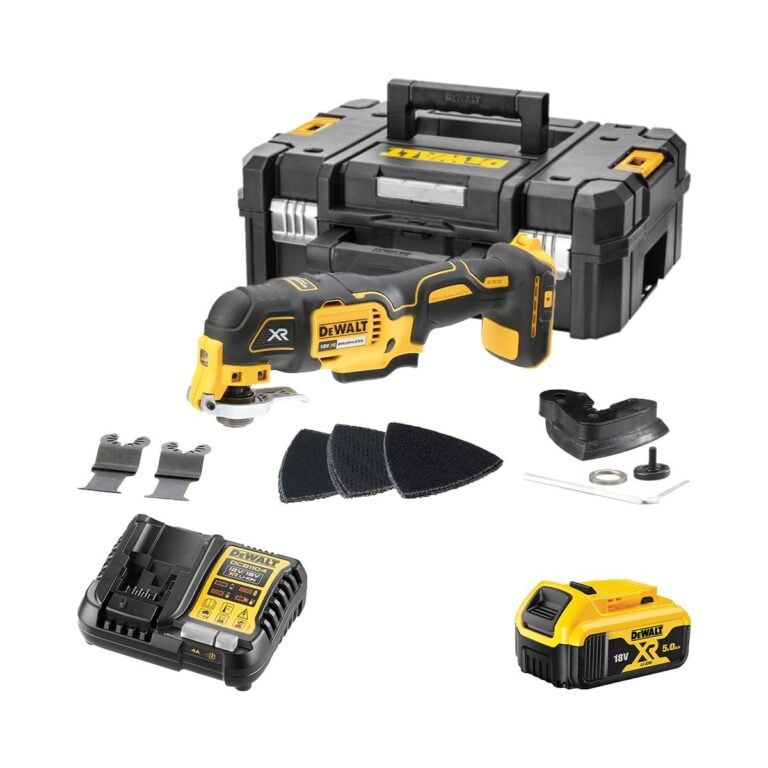 DeWalt DCS355P1 18V Kefe Nélküli Akkus Multifunkciós Gép, 1x 5Ah Akkuval, Töltővel és Kofferrel