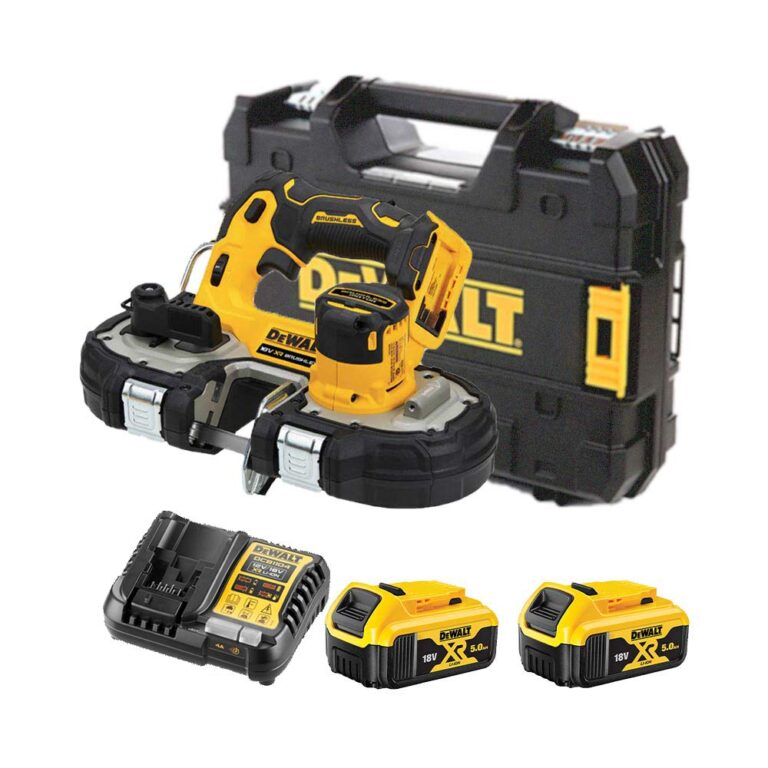 DeWalt DCS377P2 18V Akkus Szalagfűrész, 2x 5Ah Akkuval és TSTAK Kofferrel