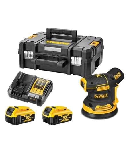 DeWalt DCW210P2 18V 125 mm Akkus Szénkefe Nélküli Excentercsiszoló Szett 2x 5Ah Akkuval