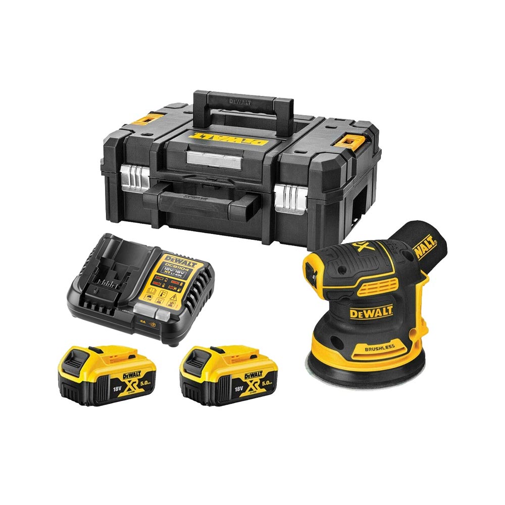 DeWalt DCW210P2 18V 125 mm Akkus Szénkefe Nélküli Excentercsiszoló Szett 2x 5Ah Akkuval DeWalt DCW210P2 18V 125 mm Akkus Szénkefe Nélküli Excentercsiszoló Szett 2x 5Ah Akkuval