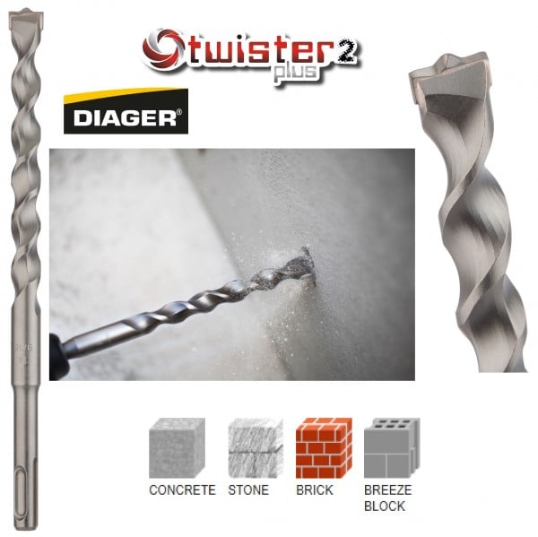 Diager TWISTER SDS-PLUS Betonfúró szár 12x160/100mm Diager TWISTER SDS-PLUS Betonfúró szár 12x160/100mm