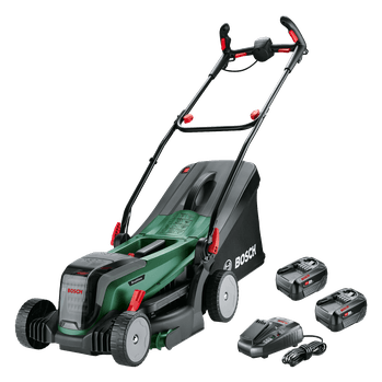 Bosch Zöld UniversalRotak 2x18V-37-550 akkus fűnyíró szett