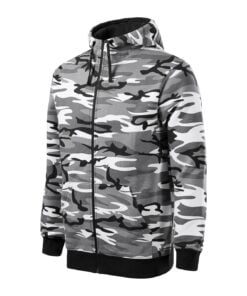 Malfini CAMO ZIPPER C19 Férfi Kapucnis Pulóver, 3XL, Terepmintás Szürke