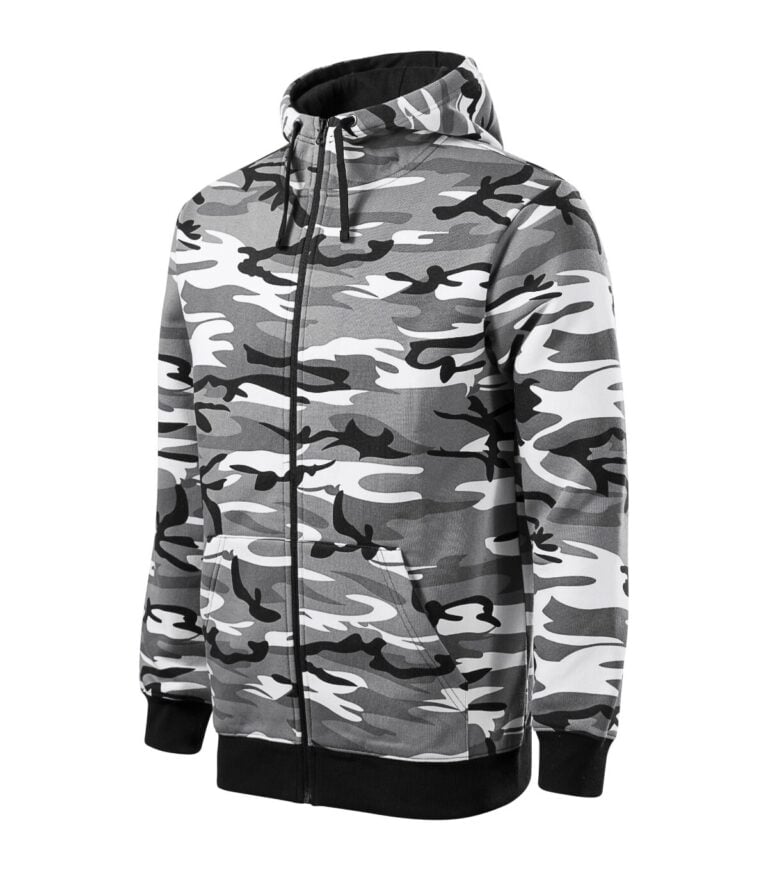 Malfini CAMO ZIPPER C19 Férfi Kapucnis Pulóver, 3XL, Terepmintás Szürke