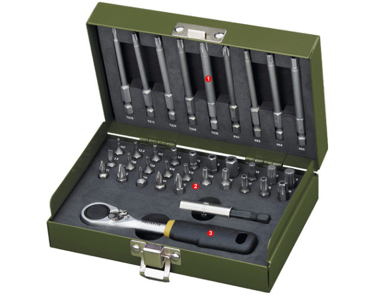 Proxxon 1/4'' Dugókulcs Készlet Mikro Racsnival, 36 részes