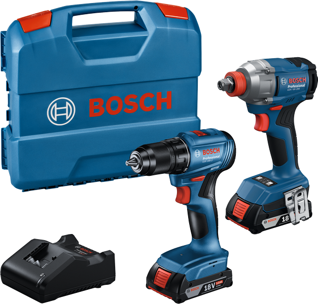 Bosch GDX 18V-285 és GSR 185-LI Akkus Fúró-Csavarozó és Ütvecsavarozó Szett, 18V, 2x2,0Ah