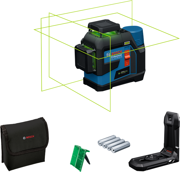 Bosch Professional GLL 12V-100-33 CG 360°-os Zöld Vonallézer Szintező Készlet