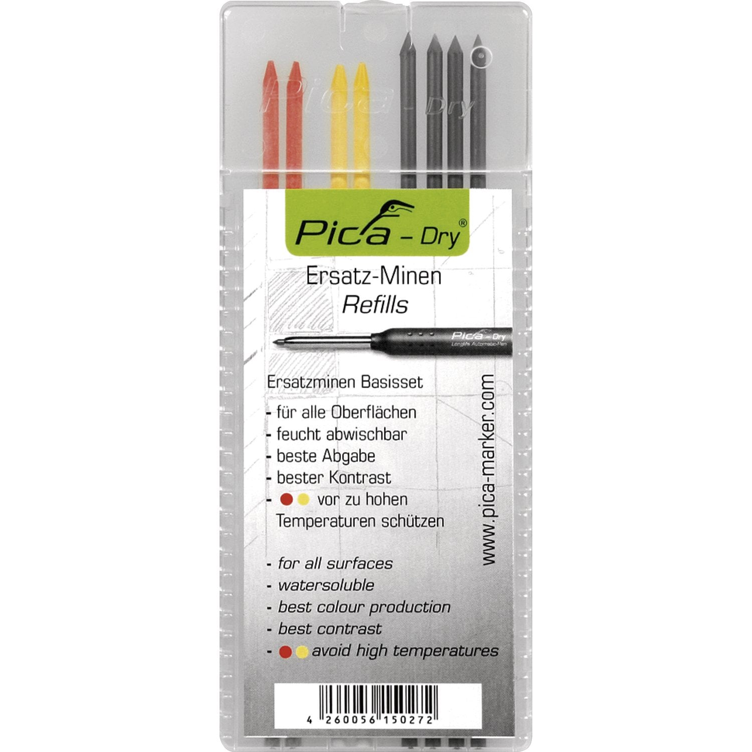 Pica Dry Jelölőceruza Utántöltő Készlet – Grafit, Piros, Sárga (8 db) Pica Dry Jelölőceruza Utántöltő Készlet – Grafit, Piros, Sárga (8 db)