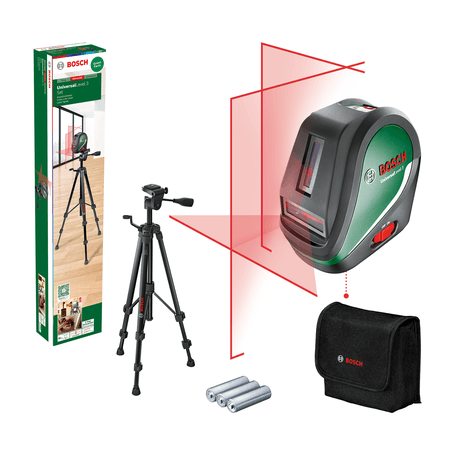 Bosch UniLevel 3 Keresztlézer Szett Állvánnyal, AA Elemekkel